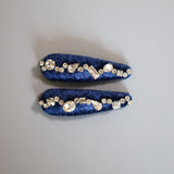 Hair Pin Velour Navy Silver