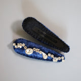 Hair Pin Velour Navy Silver