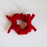 Velvet Twin Ribbon Crimson Red Scrunchie