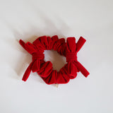 Velvet Twin Ribbon Crimson Red Scrunchie