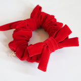 Velvet Twin Ribbon Crimson Red Scrunchie