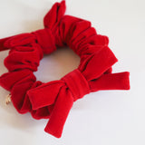 Velvet Twin Ribbon Crimson Red Scrunchie