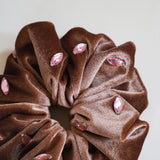 Teddy Brown Velour Jewelry Scrunchie