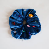 Cerulean Blue Velour Jewelry Scrunchie