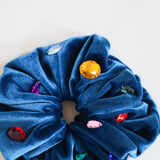 Cerulean Blue Velour Jewelry Scrunchie