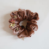 Gold Star Teddy Brown Velour Mini Scrunchie