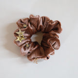 Gold Star Teddy Brown Velour Mini Scrunchie