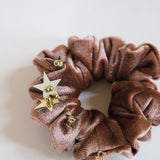 Gold Star Teddy Brown Velour Mini Scrunchie