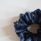 Black Flower Charcoal Velour Mini Scrunchie