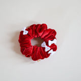 White Ribbon Red Velour Mini Scrunchie