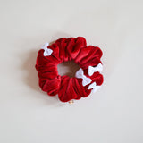 White Ribbon Red Velour Mini Scrunchie