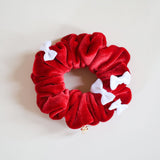 White Ribbon Red Velour Mini Scrunchie
