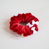 White Ribbon Red Velour Mini Scrunchie