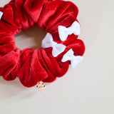 White Ribbon Red Velour Mini Scrunchie