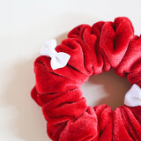 White Ribbon Red Velour Mini Scrunchie