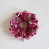 Silver Studs Fuchsia Purple Velour Mini Scrunchie