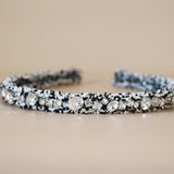 Narrow Headband Black White Tweed