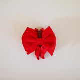 Matte Velour Bright Red Big Ribbon Hair Clip