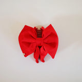 Matte Velour Bright Red Big Ribbon Hair Clip