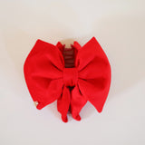 Matte Velour Bright Red Big Ribbon Hair Clip