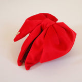 Matte Velour Bright Red Big Ribbon Hair Clip