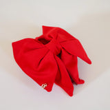 Matte Velour Bright Red Big Ribbon Hair Clip