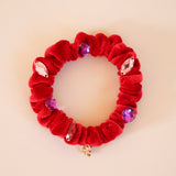 Velour Red Jewel Mini Scrunchie