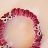 Velour Pink Ribbon Mini Scrunchie