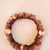 Velour Lt Brown Studs Mini Scrunchie