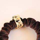 Velour Mocha Brown Chain Mini Scrunchie