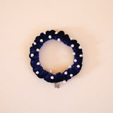 Velour Navy Pearl Mini Scrunchie