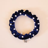 Velour Navy Pearl Mini Scrunchie