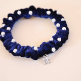 Velour Navy Pearl Mini Scrunchie