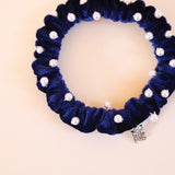 Velour Navy Pearl Mini Scrunchie