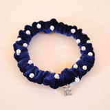 Velour Navy Pearl Mini Scrunchie