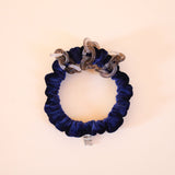 Velour Navy Chain Mini Scrunchie