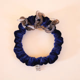 Velour Navy Chain Mini Scrunchie