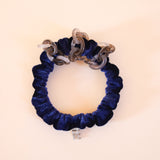 Velour Navy Chain Mini Scrunchie