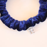 Velour Navy Chain Mini Scrunchie