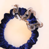 Velour Navy Chain Mini Scrunchie