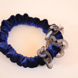 Velour Navy Chain Mini Scrunchie