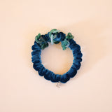 Velour Blue Green Chain Mini Scrunchie