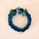 Velour Blue Green Chain Mini Scrunchie