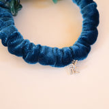 Velour Blue Green Chain Mini Scrunchie