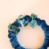 Velour Blue Green Chain Mini Scrunchie