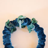 Velour Blue Green Chain Mini Scrunchie