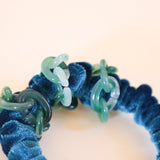 Velour Blue Green Chain Mini Scrunchie