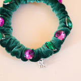 Velour Green Jewel Mini Scrunchie