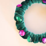 Velour Green Jewel Mini Scrunchie