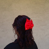 Matte Velour Bright Red Big Ribbon Hair Clip
